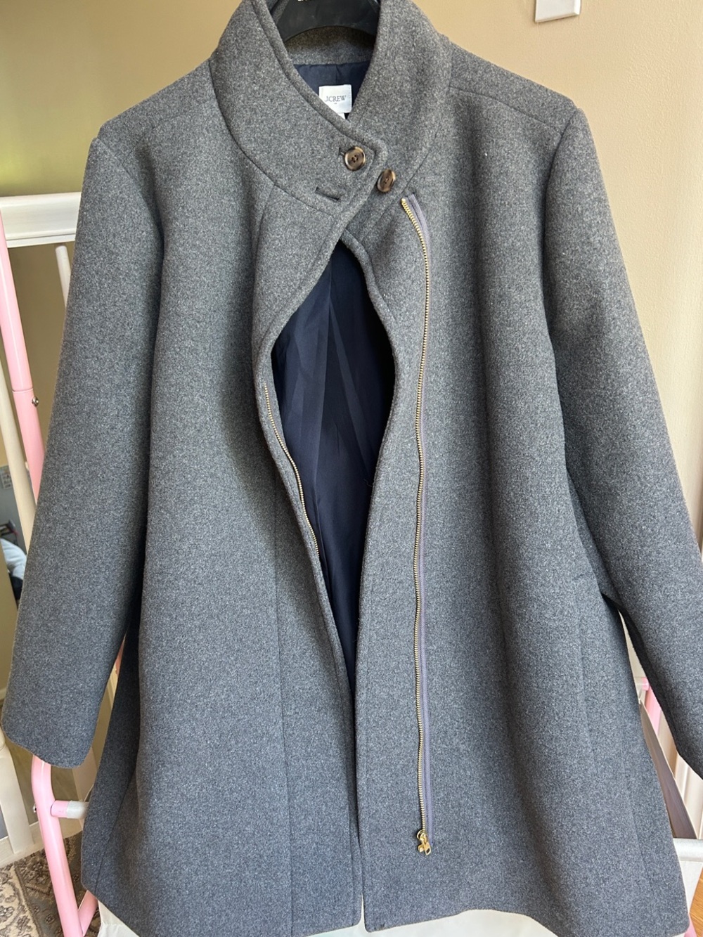 J. Crew Gray Wool Blend Stand-Collar Pea Coat